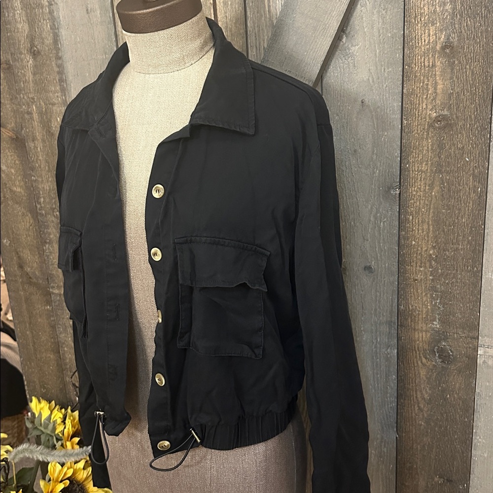 Lulus Eldora Black Button up Cropped Utility Jacket | Size Small - Picture 5 of 12